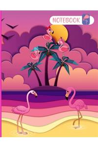 Flamingo Notebook College Ruled Jounal Set For Girls, Little Girl.One Subject School Exercise Book-Pink Flamingo Watercolor (Wide Ruled - 110 Pages)