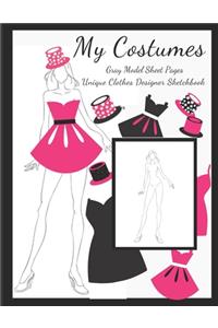 My Costumes Gray Model Sheet Pages, Unique Clothes Designer Sketchbook