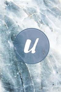 U: Monogram Initial Notebook for Women, Girls, Men, Boys and School Blue Marbler 6 x 9