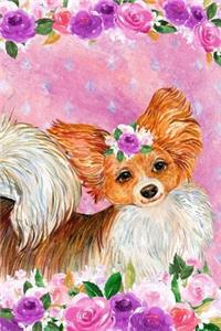 Bullet Journal Notebook for Dog Lovers Papillon in Flowers 3