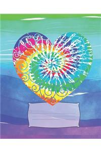 Teal Purple Water Color Tie-Dyed Heart Composition Wide-ruled blank line School Notebook