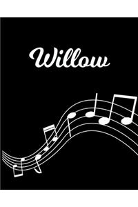 Willow: Sheet Music Note Manuscript Notebook Paper - Personalized Custom First Name Initial W - Musician Composer Instrument Composition Book - 12 Staves a 