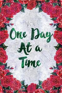 One Day at a Time: Cute Flowers Red Wide-Ruled Notebook