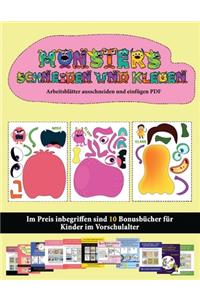 Arbeitsblätter ausschneiden und einfügen PDF: (20 vollfarbige Kindergarten-Arbeitsblätter zum Ausschneiden und Einfügen - Monster)