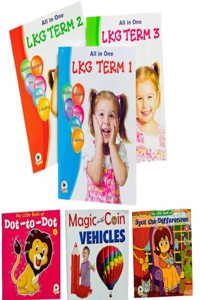 All in One LKG Book| Set of 3 Terms Book with 3 activities book | 240 LKG Work sheet Activites with 96 fun activites | Preschool Learning for Thymes,Stories,Alphabet,Numbers,GK,EVS,Colours and Writing Workbook|3-5 Years|Covers CBSE and State Board