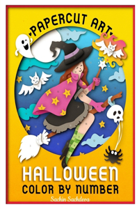 Papercut Art Halloween: Color by Number Coloring Book for Adults