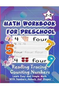 Math Workbook for Preschool Reading Tracing Counting Numbers