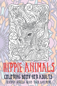 Hippie Animals - Coloring Book for adults - Echidna, Gorilla, Gecko, Tiger, and more