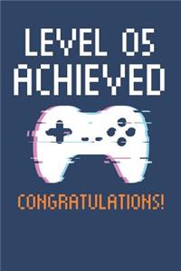 Level 5 Achieved Notebook, Gamers 5th Birthday Blank Lined Journal