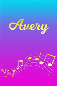 Avery: Sheet Music Note Manuscript Notebook Paper - Pink Blue Gold Personalized Letter A Initial Custom First Name Cover - Musician Composer Instrument Com