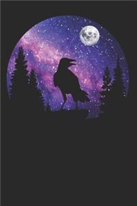 Raven Under Full Moon Journal; Notebook, diary, blank composition book in purple, black, fuchsia and pink.