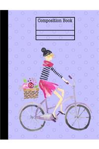 Paris Girl On Bike Composition Notebook - 4x4 Quad Ruled