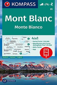 Mont Blanc, Monte Bianco: 4in1 Wanderkarte 1:50000 mit Aktiv Guide und Detailkarten inklusive Karte zur offline Verwendung in der KOMPASS-App. Fahrradfahren. Skitouren.