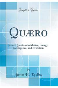 QuÃ¦ro: Some Questions in Matter, Energy, Intelligence, and Evolution (Classic Reprint)