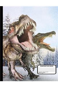 Winter Dinosaurs in Snow Composition Notebook Graph Paper - 200 Pages / 100 Sheets, 8-1/2