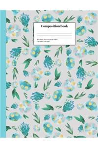 Composition Book Wide-Ruled Blue Floral Pastel Pattern
