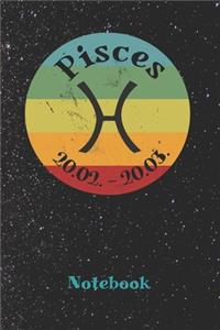 Zodiac Sign Pisces Retro Notebook