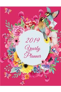 2019 Yearly Planner: Pink Flowers Color, 8.5
