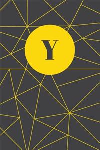 Monogram Initial Y Notebook: Yellow and Dark Grey Geometric, Wide Ruled Journal for Women, 120 Pages, 6x9 Inch