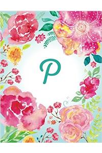 P Initial Journal, Monogram Notebook, Pink Teal Watercolor (Personal Journal)