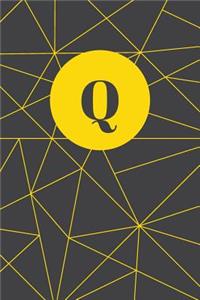 Monogram Initial Q Notebook: Yellow and Dark Grey Geometric, Wide Ruled Journal for Women, 120 Pages, 6x9 Inch