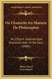 De L'Autorite En Matiere De Philosophie