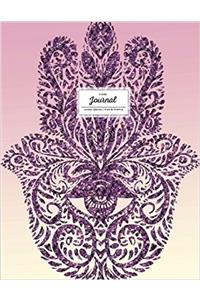 Lined Journal (Diary, Notebook). Hamsa Design. Pink & Purple