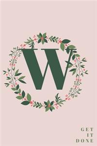 Monogram Initial Letter W Notebook with Rose Pink Floral Journal for Women, Girls Birthday Gift and School