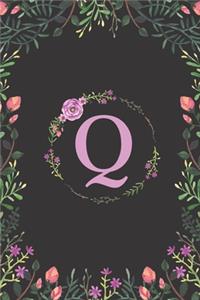 Floral Monogram Letter Q Journal: Lined 6x9 inch Soft Cover Notebook