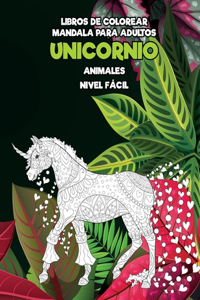 Libros de colorear Mandala para adultos - Nivel fácil - Animales - Unicornio