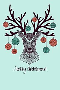 Merry Christmas Reindeer Stag Tribal Line Art Antler Decorations Notebook