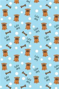 Journal Notebook Pug Dogs Bones and Polka Dots - Blue