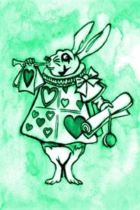 Alice in Wonderland Watercolour Journal - White Rabbit With Trumpet (Green)