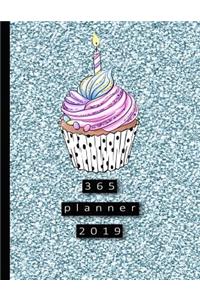 365 Planner: Large Blue Glitter Cupcake Organiser Planner 2019 Professional Diary - Page Per Day - Journal - Organiser - Journaling - 8.5 X 11"