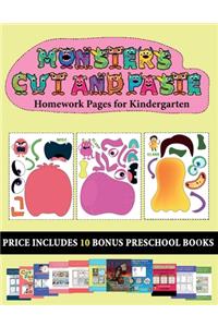 Homework Pages for Kindergarten (20 full-color kindergarten cut and paste activity sheets - Monsters)