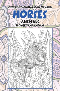 Stress Relief Coloring Books for Adults Flowers and Animal - Animals - Horses