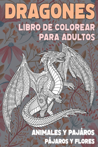 Libro de colorear para adultos - Pájaros y flores - Animales y pájaros - Dragones