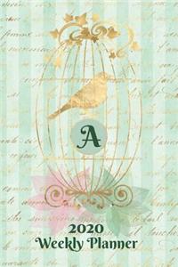 Plan On It 2020 Weekly Calendar Planner 15 Month Pocket Appointment Notebook - Gilded Bird In A Cage Monogram Letter A