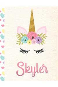 Skyler: Personalized Unicorn Journal For Girls - 8.5x11 110 Pages Notebook/Diary With Pink Name