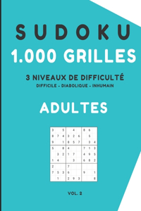 Sudoku 1000 grilles adultes 3 niveaux de difficulté de difficile à inhumain