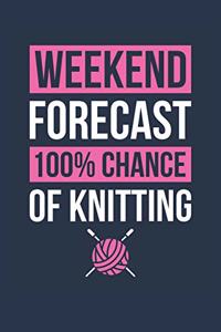 Knitting Notebook 'Weekend Forecast 100% Chance of Knitting' - Funny Gift for Knitter - Knitting Journal