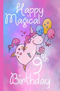 Happy Magical 9th Birthday: Unicorn Journal Draw & Write for a 9 Year Olds Birthday, Blank Lined Pages Decorated with Unicorns & More. Drawing Pages with Affirmations.