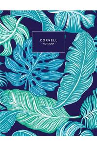 Cornell Notebook: Tropical Blue Leaf Print, Cornell Note Taking System for Students, Medium College Ruled Exercise Book, 120 Pages, 8.5x11