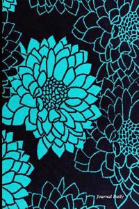 Journal Daily: Black Teal Vintage Flower Designs, Lined Blank Journal Book, 6 X 9, 200 Pages