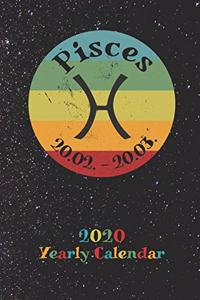 2020 Yearly Calendar - Zodiac Sign Pisces