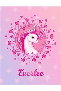 Everlee: Unicorn Large Blank Primary Handwriting Learn to Write Practice Paper for Girls - Pink Purple Magical Horse Personalized Letter E Initial Custom Fir