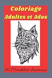 Coloriage Adultes et Ados -50 Mandalas d'Animaux