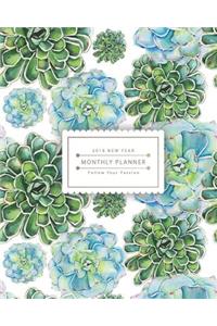 2019 New Year Monthly Planner: Turquoise Cactus Watercolor 130 Pages Monthly Planner - Size 8x10 Inches (Planner Size)