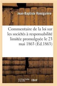 Commentaire de la Loi Sur Les Sociétés À Responsabilité Limitée Promulguée Le 23 Mai 1863