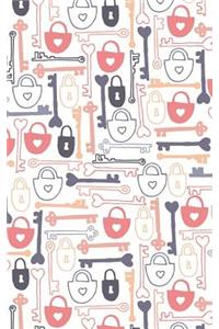 Coral and Plum Lock and Key - Lined Notebook with Margins - 5x8